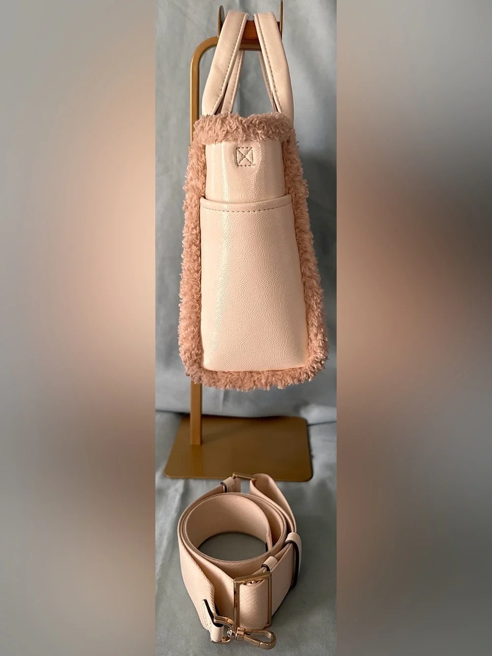 Kate Spade Jett Faux Shearling Trim Tote in Meringue or Cream Color - Picture 3 of 12